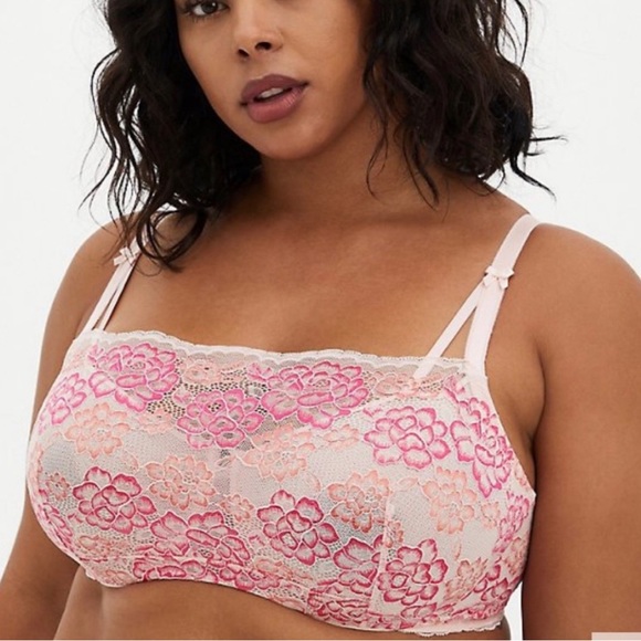 Torrid Bandeau Multi Way Balconette Pink Lace Bra Full Coverage Unlined - Picture 2 of 11